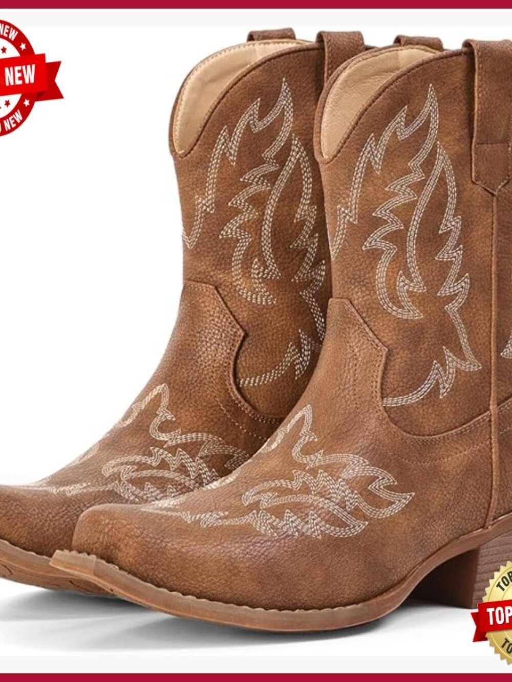 Western Cowgirl Booties Snip Toe Chunky Heel Classic Short Boots for Music
